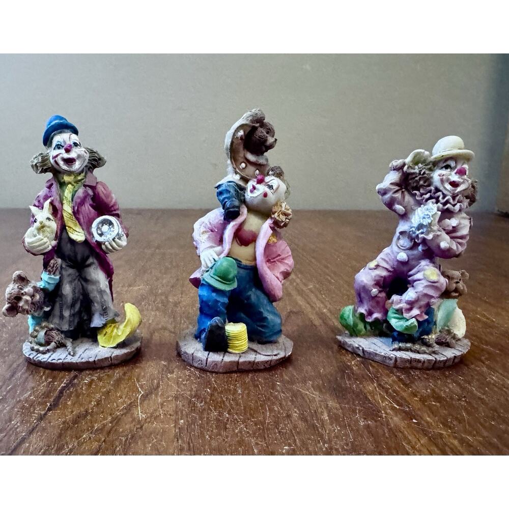 Lot of 3 Vintage Circus Clown Figurines Bears Porcelain Style Collectible Decor